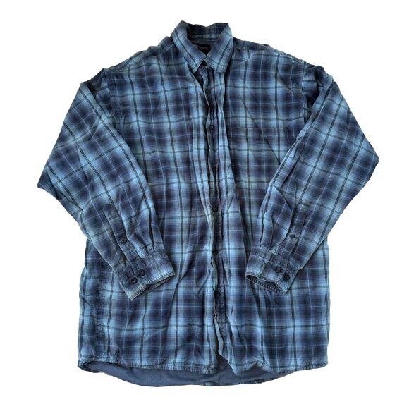 Faded Glory Mens Blue Lined Plaid Long Sleeve Cotton Flannel Shirt Size Medium - Picture 1 of 16